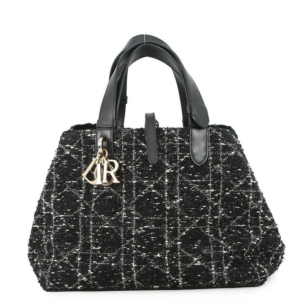 Christian Dior Cannage Toujours Tweed Handbag Black Bag